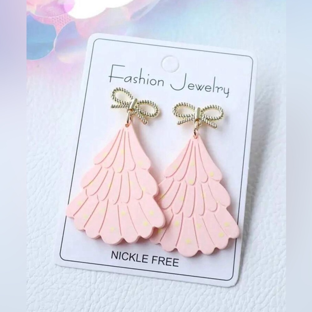 1 Pair Acrylic Christmas Tree Earrings, Geometric Polka Dot, Dangle Earrings